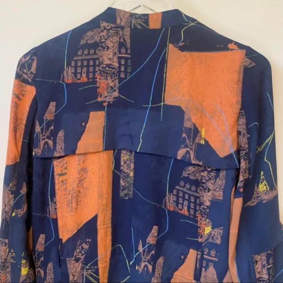 BABATON Anthro-like Duster Kimono Blazer Cardigan Trench Blue Orange sz XS - Picture 10 of 11